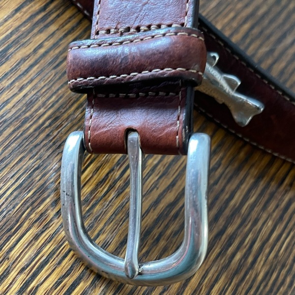 L.L. Bean Men’s XL Leather Belt Brown Leather silver - Picture 5 of 7